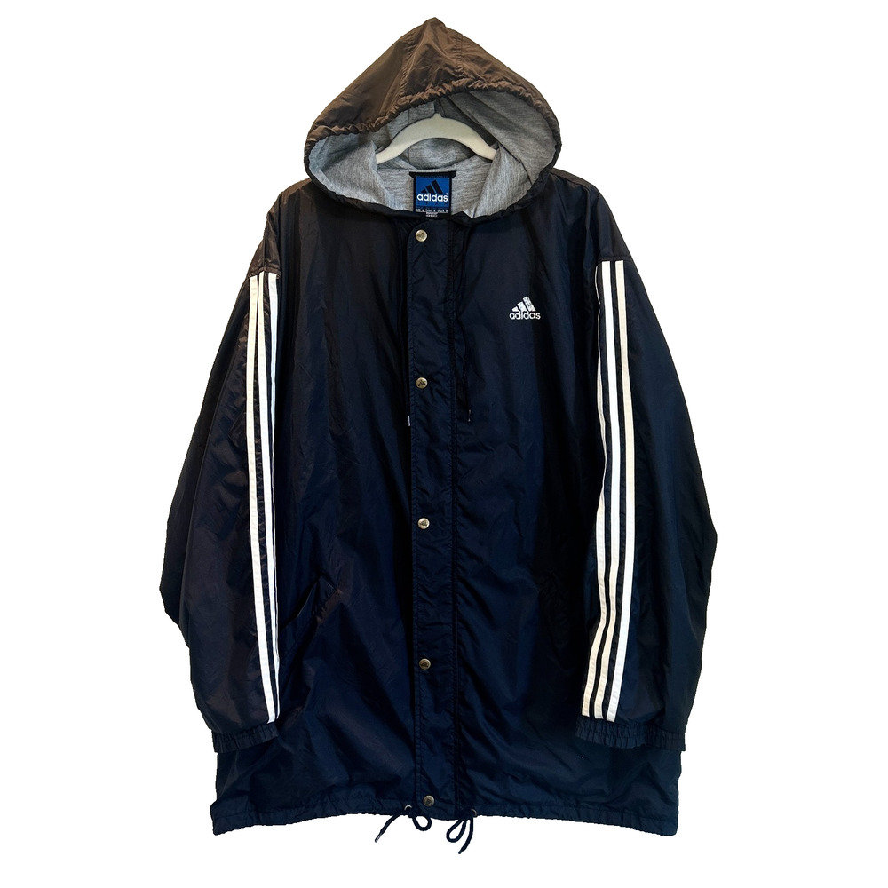 Vintage Adidas Team Jacket Mens Large Black True to The Sport Windbreaker Hooded